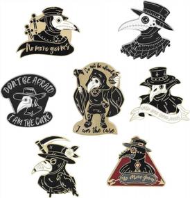 img 4 attached to 7 Pcs Plague Doctor Skull Enamel Pin Set, Steampunk Cartoon Beak Face Brooches Gothic Lapel Badge Pins For Backpack