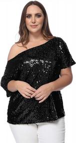 img 4 attached to Anna-Kaci Women'S Plus Size Sequin One Shoulder Short Sleeve Party Top