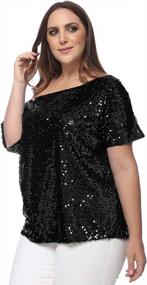img 2 attached to Anna-Kaci Women'S Plus Size Sequin One Shoulder Short Sleeve Party Top