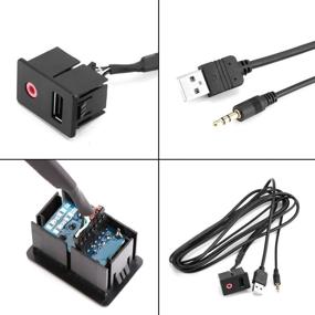 img 2 attached to 🔌 Flush Mount Cable Autos - LECMARK Universal 1.5M 3.5mm USB AUX Headphone Male Jack Mounting Modified Socket for Volkswagen Toyota Car