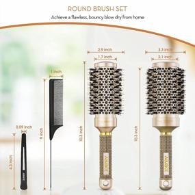 img 3 attached to Nano Thermal Ceramic & Ionic Tech Round Brush Set With Boar Bristles For Styling And Enhancing Texture: Includes Tail Comb And Hair Clips