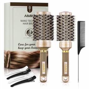 img 4 attached to Nano Thermal Ceramic & Ionic Tech Round Brush Set With Boar Bristles For Styling And Enhancing Texture: Includes Tail Comb And Hair Clips