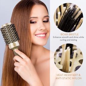 img 2 attached to Nano Thermal Ceramic & Ionic Tech Round Brush Set With Boar Bristles For Styling And Enhancing Texture: Includes Tail Comb And Hair Clips
