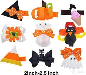 img 3 attached to 👻 Halloween Hair Bows for Little Toddler Girls - Boutique Grosgrain Ribbon Clips with Ghost Pumpkin Pattern