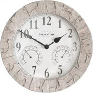14" sandstone outdoor clock with thermometer, hygrometer & weather station | presentime & co. logo