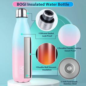 img 2 attached to BOGI Insulated Water Bottle, 17Oz Stainless Steel Water Bottles, Leak Proof Sports Metal Water Bottles Keep Cold For 24 Hours And Hot For 12 Hours BPA Free Kids Water Bottle For School (SkyBlue Pink)