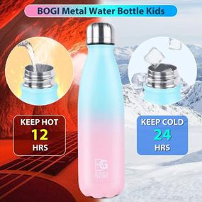img 1 attached to BOGI Insulated Water Bottle, 17Oz Stainless Steel Water Bottles, Leak Proof Sports Metal Water Bottles Keep Cold For 24 Hours And Hot For 12 Hours BPA Free Kids Water Bottle For School (SkyBlue Pink)
