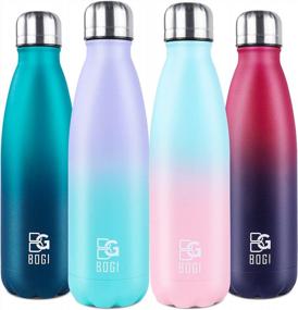 img 4 attached to BOGI Insulated Water Bottle, 17Oz Stainless Steel Water Bottles, Leak Proof Sports Metal Water Bottles Keep Cold For 24 Hours And Hot For 12 Hours BPA Free Kids Water Bottle For School (SkyBlue Pink)