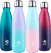bogi insulated water bottle, 17oz stainless steel water bottles, leak proof sports metal water bottles keep cold for 24 hours and hot for 12 hours bpa free kids water bottle for school (skyblue pink) logo