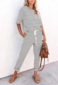 img 3 attached to MITILLY Women'S Stylish Striped 2 Piece Outfits: Crewneck Pullover Tops & Long Pants Sweatsuit Loungewear Sets