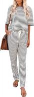 mitilly women's stylish striped 2 piece outfits: crewneck pullover tops & long pants sweatsuit loungewear sets logo
