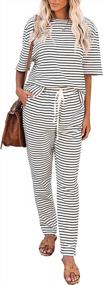img 4 attached to MITILLY Women'S Stylish Striped 2 Piece Outfits: Crewneck Pullover Tops & Long Pants Sweatsuit Loungewear Sets