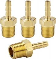 set of 4 brass quick-connect fittings: 3/16" hose barb to 1/4 npt male for air tools, kootans m type couplers logo