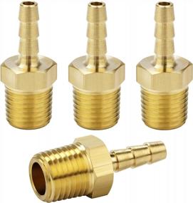 img 4 attached to Set Of 4 Brass Quick-Connect Fittings: 3/16" Hose Barb To 1/4 NPT Male For Air Tools, KOOTANS M Type Couplers