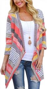 img 3 attached to Chic Striped Printed Kimono Cardigan For Women - DEARCASE 3/4 Sleeve Loose Draped Open Front Style
