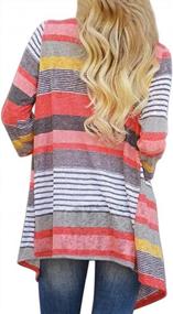 img 2 attached to Chic Striped Printed Kimono Cardigan For Women - DEARCASE 3/4 Sleeve Loose Draped Open Front Style