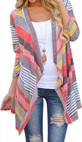 img 4 attached to Chic Striped Printed Kimono Cardigan For Women - DEARCASE 3/4 Sleeve Loose Draped Open Front Style