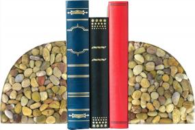 img 4 attached to Heavy Natural Stone Pebble Bookends For Decorative Shelves - Keep Books Neatly In Place