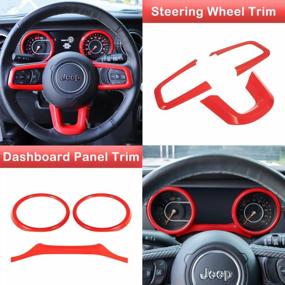 img 3 attached to Customize Your Jeep Wrangler JL JLU 2018-2021 With 21-Piece Interior Trim Kit - Red: Steering Wheel Cover, Dashboard, Air Vent, Reading Light, And Door Handle Bowl Covers