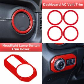 img 2 attached to Customize Your Jeep Wrangler JL JLU 2018-2021 With 21-Piece Interior Trim Kit - Red: Steering Wheel Cover, Dashboard, Air Vent, Reading Light, And Door Handle Bowl Covers