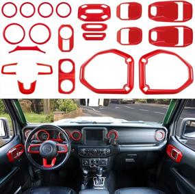 img 4 attached to Customize Your Jeep Wrangler JL JLU 2018-2021 With 21-Piece Interior Trim Kit - Red: Steering Wheel Cover, Dashboard, Air Vent, Reading Light, And Door Handle Bowl Covers