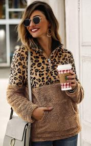 img 1 attached to Leopard Print Fleece Half Zip Pullover Sweater For Women - Warm And Cozy Patchwork Sweatershirt With Long Sleeves