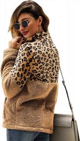img 3 attached to Leopard Print Fleece Half Zip Pullover Sweater For Women - Warm And Cozy Patchwork Sweatershirt With Long Sleeves