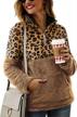 leopard print fleece half zip pullover sweater for women - warm and cozy patchwork sweatershirt with long sleeves logo