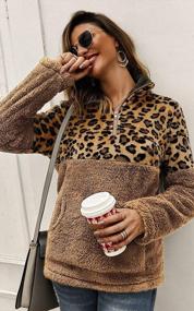 img 2 attached to Leopard Print Fleece Half Zip Pullover Sweater For Women - Warm And Cozy Patchwork Sweatershirt With Long Sleeves