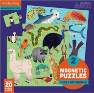 магнитная головоломка для детей: грязевые щенки, наземные и морские животные - 2 головоломки по 20 деталей в каждой, 6,5 "х 6,5", магнитная упаковка на ходу для удобства путешествий - идеально подходит для детей от 4 лет, многоцветная логотип