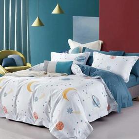 img 4 attached to 100% Cotton White Galaxy Planets Bedding Duvet Cover Set King/Cal King 600 TC Soft Blue Constellation Meteor Moon Star Reversible Zipper 3 Pcs FADFAY Outer Space