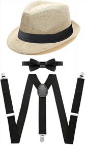 img 4 attached to 1920S Gatsby Gangster Party Costume Set: Fedora Hat, Suspenders, And Bow Tie For Men And Women By MYRISAM