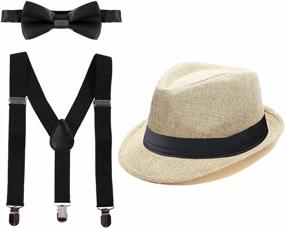 img 3 attached to 1920S Gatsby Gangster Party Costume Set: Fedora Hat, Suspenders, And Bow Tie For Men And Women By MYRISAM