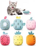 6pcs catnip toys set - rattle sound, pillows & fruits for indoor cats interactive play! logo