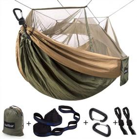 img 4 attached to Портативный двойной гамак для кемпинга с москитной сеткой и ремнями - идеально подходит для походов на открытом воздухе, выживания и путешествий - гамак Sunyear для 2 человек