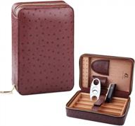 travel in style with galiner cedar wood cigar humidor – includes genuine leather case, lighter, cutter, and humidifier logo