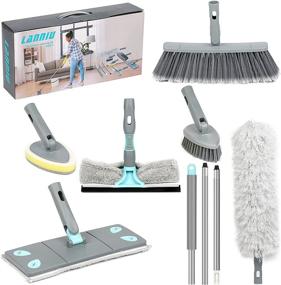 img 4 attached to 🏠 Home Cleaning Kit: Microfiber Duster with Stainless Steel Extension Pole, Microfiber Mop, Broom, Duster, Window Squeegee Cleaner, Cleaning Brush, Tub and Tile Scrubber Brush, Sponge
