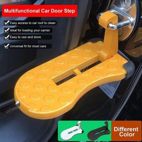 img 2 attached to 🚙 Foldable Car Door Step Roof Rack with Glass Breaker Safety Hammer - Easy Universal Access for Most Car, SUV, Truck (Yellow)