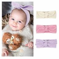 set of 3 fmeida baby headbands - cozy rabbit knot knit hair wraps for girls, infant and toddler hair accessories in white, pink and purple logo
