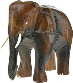 img 3 attached to Striking Hand Carved Rain Tree Wooden Elephant Figurine - Thai Craftsmanship At Its Best!