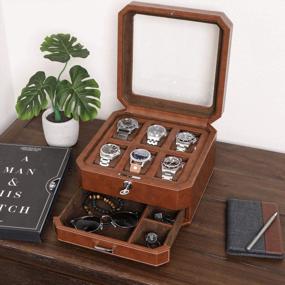 img 3 attached to Organize Your Timepieces In Style With ROTHWELL'S 6-Slot Leather Watch Box And Valet Drawer