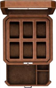 img 4 attached to Organize Your Timepieces In Style With ROTHWELL'S 6-Slot Leather Watch Box And Valet Drawer