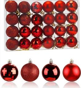 img 4 attached to 24-Piece Holiday Ornament Set: 1.57-Inch Mini Shatterproof Christmas Balls In Red For Xmas Decoration - Aitsite