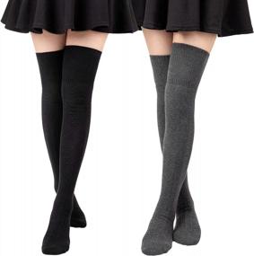 img 4 attached to DRESHOW Extra Long High Thigh Socks Striped Over Knee Thin Tights Long Stocking