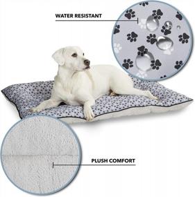 img 3 attached to Plush Reversible Pet Bed With Paw Print Design - Machine Washable And Ideal For Dog Crates - 30"X21"X2.5" Gray By SoHome