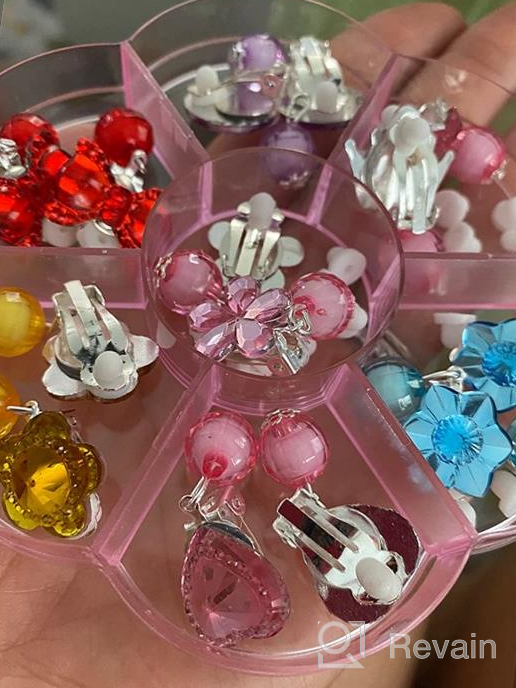 img 1 attached to 🎄 Hicarer 7 Pairs Christmas Crystal Clip on Earrings for Girls - Princess Jewelry Set with 7 Pairs Pink Earring Pads in Stylish Box (Style 3) review by Rebecca Guerra