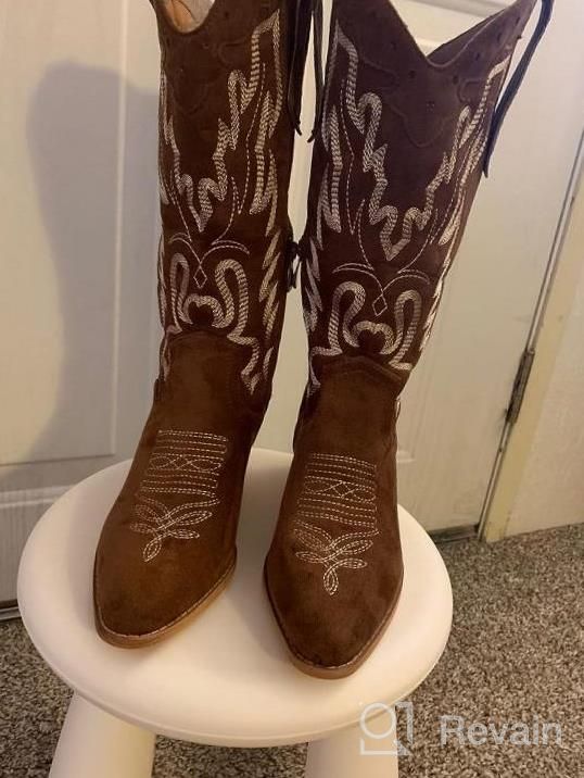 img 1 attached to SHIBEVER Cowboy Boots For Women Wide Calf Western Cowgirl Boots Embroidered Heeled Pointed Toe Zipper Booties review by Amy Blackmon