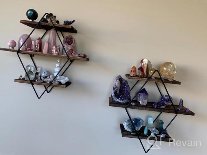 img 1 attached to Rustic Farmhouse Decor 3 Tier Floating Shelves - Round Wood & Metal Hanging Circle Shelf, Geometric Circular Tiered Wall Shelf review by Allen Tchida