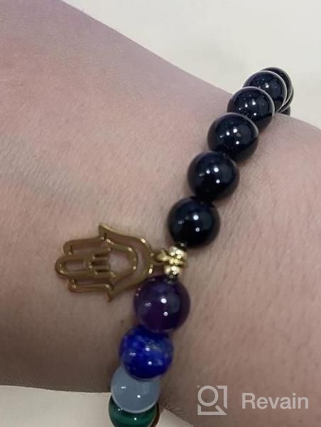 img 1 attached to 7 Chakra Black Tourmaline Stone Bracelet With Hamsa Hand Design By COAI review by Sharon Johnson