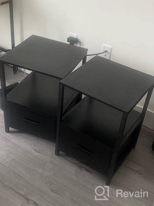 img 1 attached to Stylish And Functional Nightstand Set: VECELO Modern Square End Side Table With Drawer And Storage Shelf For Bedroom And Living Room, Metal Frame, 2 Pack, Black review by David Dugas